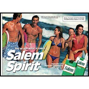 1985 Salem Cigarettes Vintage Print Ad Friends Beach 80s Fashion Swim Wall Art